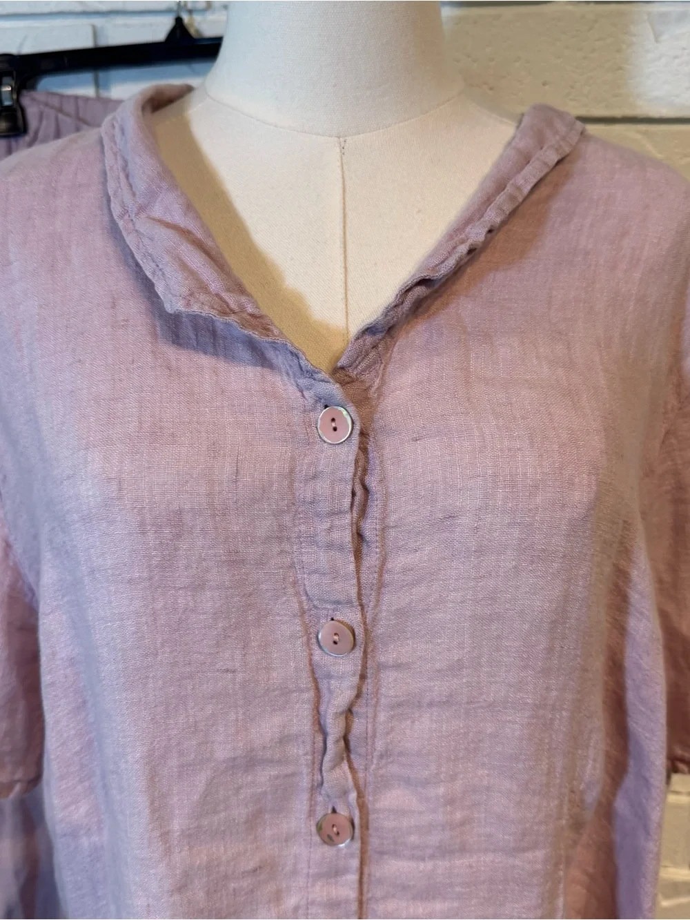 Vintage 90s Flax 100% Linen Lavender Shirt and Pants Set Womens L